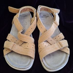 Earth Origins Women’s Sammie Yellow Leather Flat Heel Sandals Shoes US 9 N